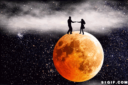 月球上跳舞的恋人唯美图片
