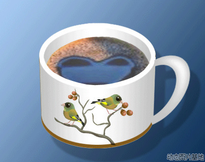 唯美咖啡杯与麻雀动态图片 动态图片基地