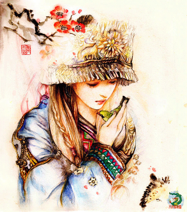 古典美女动态图片:唯美,中国风,水墨