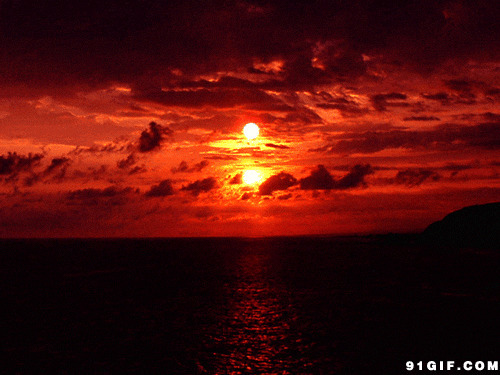 日落黄昏美景动态图片:夕阳,红日