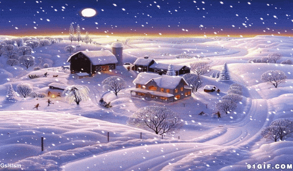 圣诞夜雪景卡通图片