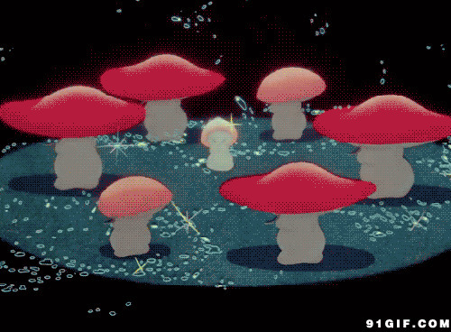 闪亮彩色蘑菇跳舞卡通图片:蘑菇,卡通