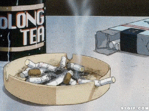 卡通烟灰缸动态图片:烟灰缸,烟头