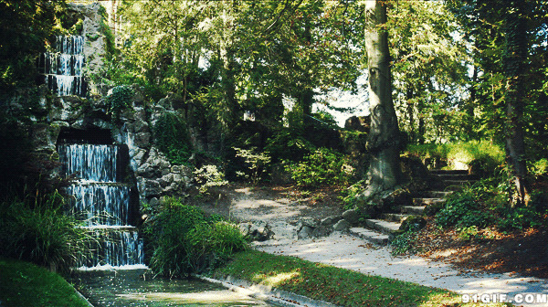 公园人造湖小瀑布图片:瀑布,小溪