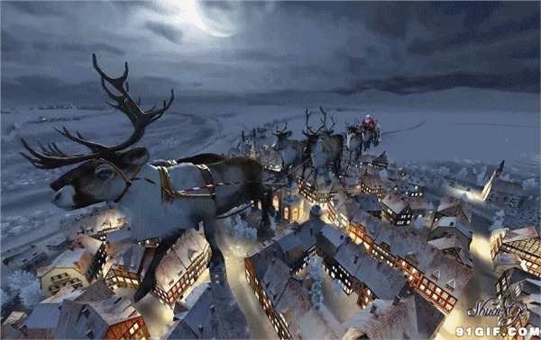 圣诞节麋鹿拉雪橇图片