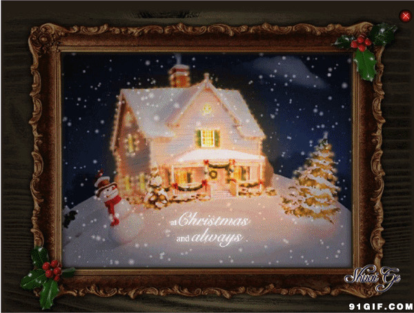 圣诞节卡通小屋动态图片:圣诞节