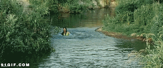 女子过独木桥掉水里图片
