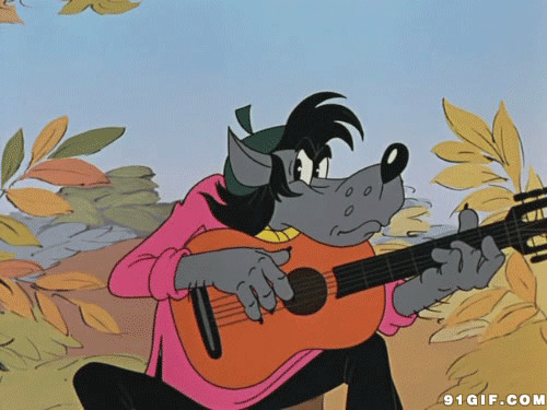 老狼弹吉他卡通图片:弹吉他,卡通