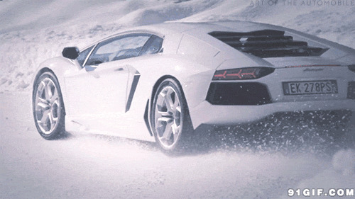 白色超酷跑车卷起雪花图片