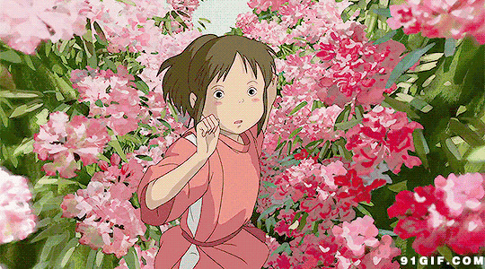 小女孩花丛中奔跑卡通图片