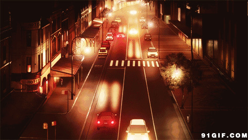 夜晚街道开灯车辆卡通图片:车灯,车辆,夜景