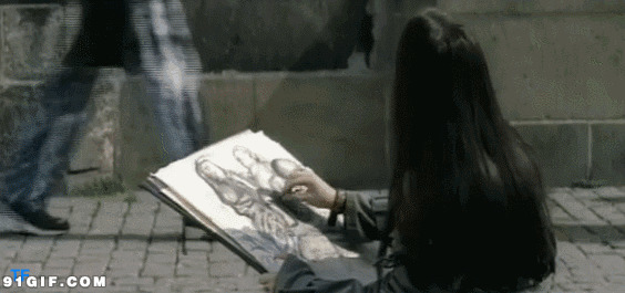 少女城市人物绘画写生图片