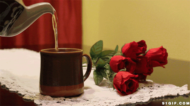 茶壶倒水杯子动态图片:杯子,茶壶,玫瑰,唯美