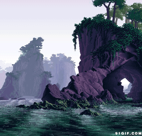 石山湖水美景动画图片