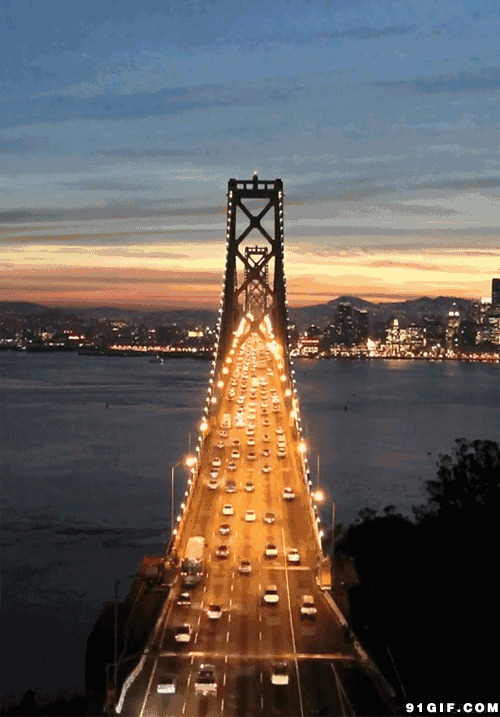 跨海大桥灯光夜景图片