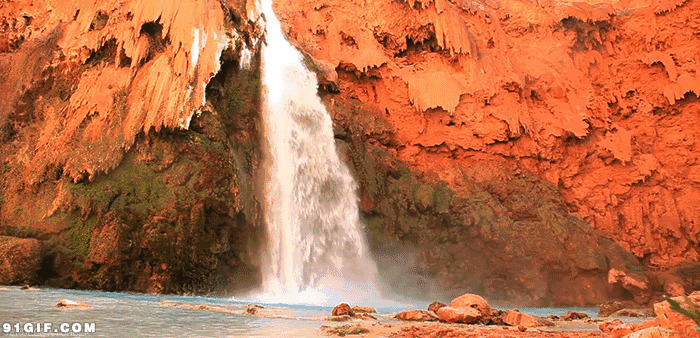 红色峡谷大瀑布图片:瀑布,峡谷,唯美