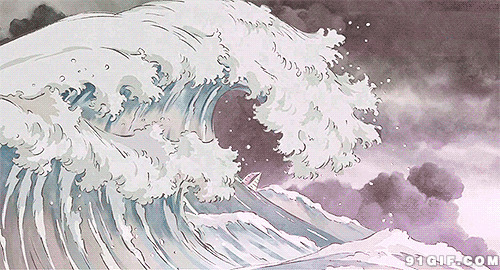 汹涌巨浪吞没小舟动画图片:巨浪,大海,海浪