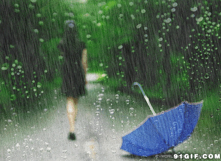 女子雨伞掉落雨中唯美图片