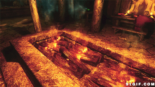石坑中燃烧的火焰动画图片:燃烧,火焰,火坑