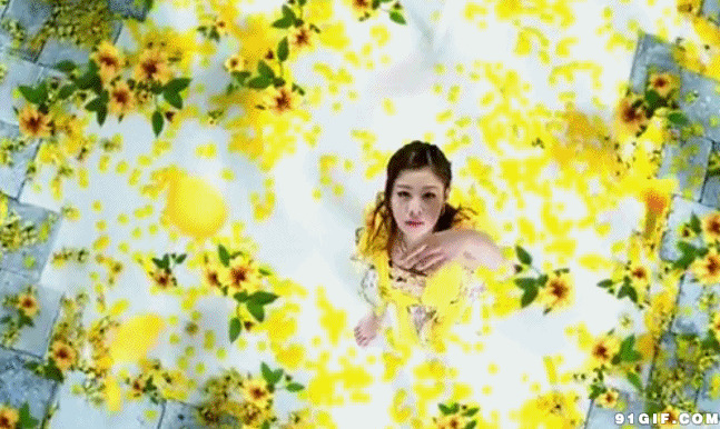 黄色背景图片:鲜花,美女