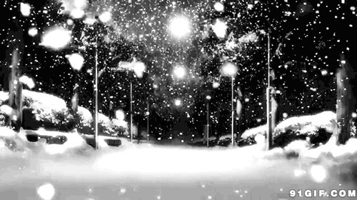 夜晚灯光下的雪景图片