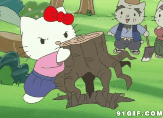 卡通猫猫伐树图片