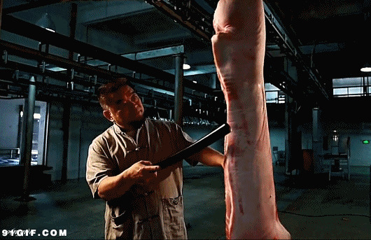 检验猪肉的工人图片