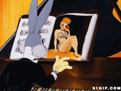 兔八哥弹钢琴翻书图片:兔八哥