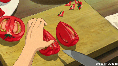 动画刀切红番茄图片:刀