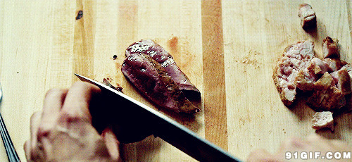 刀切肉块高清动态图片:刀