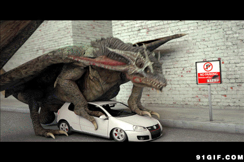 恐龙恶搞小汽车搞笑图片:恐龙