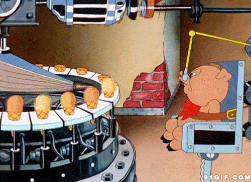 搞笑卡通小猪自动进食机图片