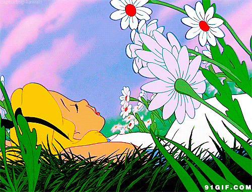 卡通美女躺在花丛中图片