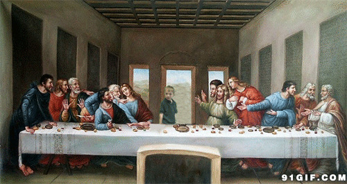 油画最后的晚餐跳动小男孩图片