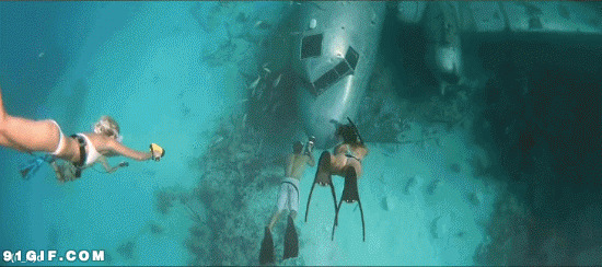 蛙泳男女孩海底追逐鱼群图片:游泳,海底,潜水