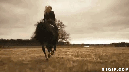 女子骑马荒原飞奔图片