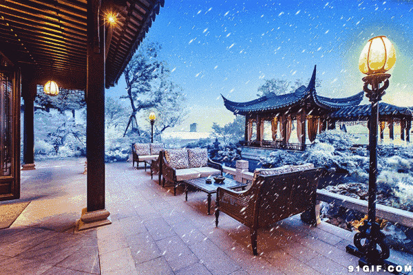 雪中楼阁唯美风景图片:雪景,唯美,下雪