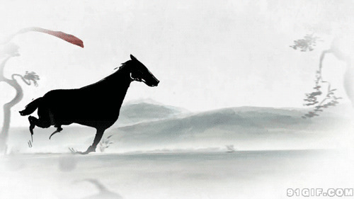 千里马奔跑于山野动画图片:骏马,奔跑,水墨