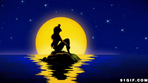 明月影照美人鱼动画图片:美人鱼,月亮,卡通