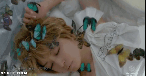 招引蝴蝶的熟睡女孩唯美图片