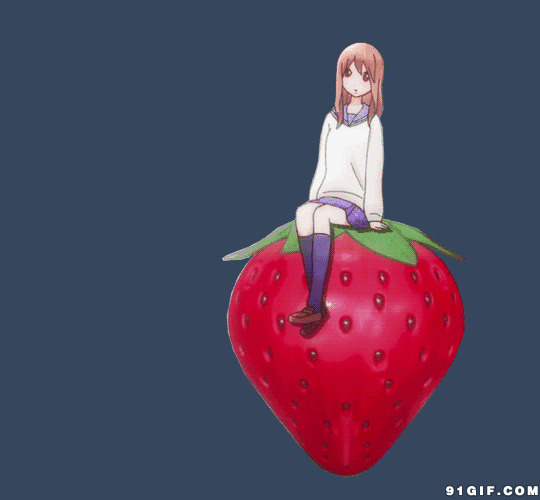 坐在草莓上的少女动漫图片:草莓,动漫