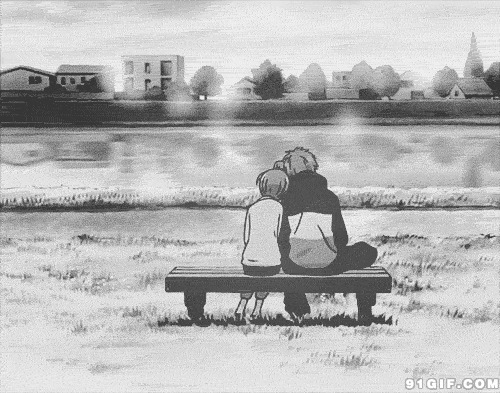 情侣长凳相依偎动漫图片