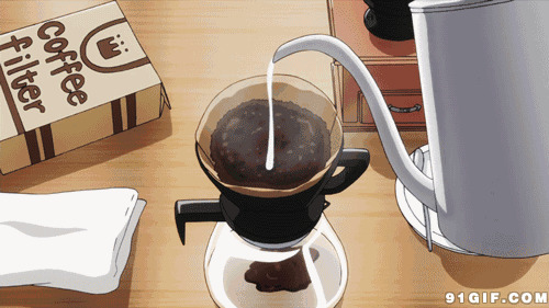 热水冲咖啡动漫图片