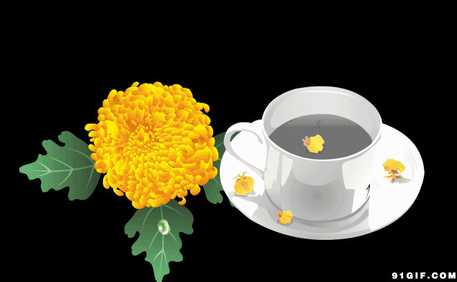 一杯花茶唯美动画图片:花朵,茶杯,唯美,清雅