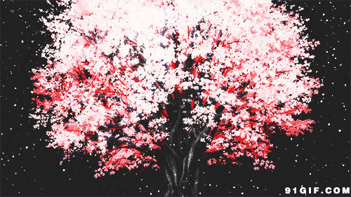 桃花树飘落花瓣唯美动画图片