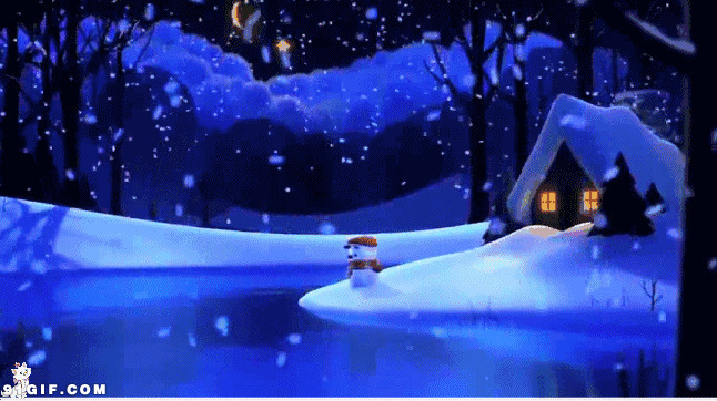 动漫雪夜小屋动态图:小屋,下雪,夜晚