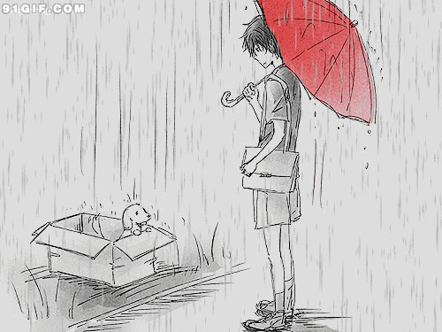 雨中可怜小狗卡通图片:狗狗,下雨,淋雨