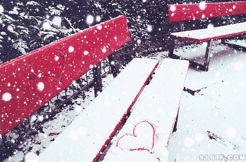 飘雪中的长椅动态图片:飘雪,下雪