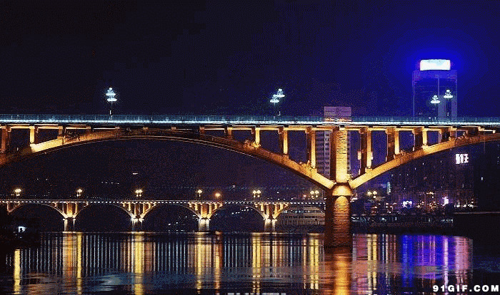大桥灯光夜景动态图片:夜景