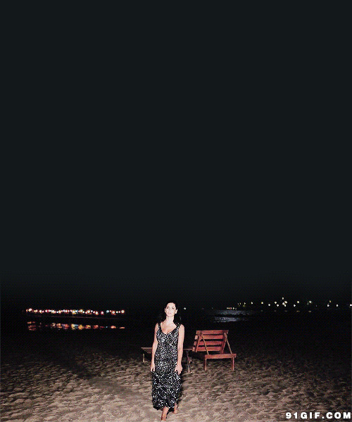 夜晚沙滩留倩影动态图片